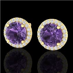 4 CTW Amethyst & Halo VS/SI Diamond Micro Pave Earrings Solitaire 18K Yellow Gold - REF-65K8W - 2147