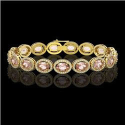 20.18 CTW Morganite & Diamond Halo Bracelet 10K Yellow Gold - REF-377N3Y - 40615