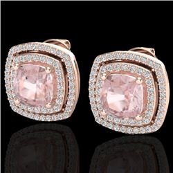 3.95 CTW Morganite & Micro Pave VS/SI Diamond Halo Earrings 14K Rose Gold - REF-106A2X - 20167