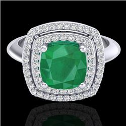 2.52 CTW Emerald & Micro VS/SI Diamond Pave Halo Ring 18K White Gold - REF-74M5H - 20759