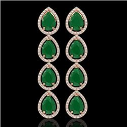 16.01 CTW Emerald & Diamond Halo Earrings 10K Rose Gold - REF-212F8N - 41283
