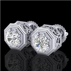 1.07 CTW VS/SI Diamond Solitaire Art Deco Stud Earrings 18K White Gold - REF-190X9T - 37094