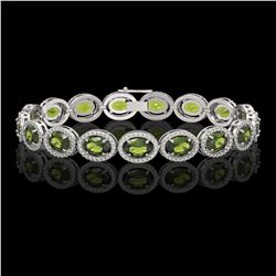 21.71 CTW Tourmaline & Diamond Halo Bracelet 10K White Gold - REF-338W9F - 40622