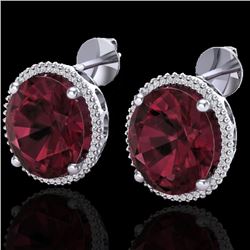 20 CTW Garnet & Micro Pave VS/SI Diamond Halo Earrings 18K White Gold - REF-118Y2K - 20273