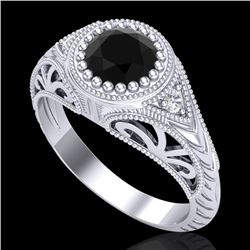 1.07 CTW Fancy Black Diamond Solitaire Engagement Art Deco Ring 18K White Gold - REF-72X5T - 37471