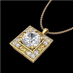 1.02 CTW VS/SI Diamond Solitaire Art Deco Necklace 18K Yellow Gold - REF-200N2Y - 37273