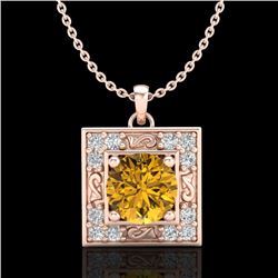 1.02 CTW Intense Fancy Yellow Diamond Art Deco Stud Necklace 18K Rose Gold - REF-143N6Y - 38170