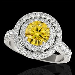 3 CTW Certified Si/I Fancy Intense Yellow Diamond Solitaire Halo Ring 10K White Gold - REF-388W2F - 