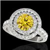Image 1 : 3 CTW Certified Si/I Fancy Intense Yellow Diamond Solitaire Halo Ring 10K White Gold - REF-388W2F - 