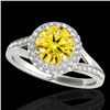 Image 1 : 1.85 CTW Certified Si/I Fancy Intense Yellow Diamond Solitaire Halo Ring 10K White Gold - REF-218N2Y