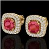 Image 1 : 2.16 CTW Ruby & Micro VS/SI Diamond Earrings Solitaire Double Halo 18K Yellow Gold - REF-105K6W - 20