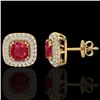 Image 2 : 2.16 CTW Ruby & Micro VS/SI Diamond Earrings Solitaire Double Halo 18K Yellow Gold - REF-105K6W - 20