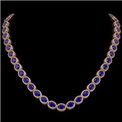 34.11 CTW Sapphire & Diamond Halo Necklace 10K Rose Gold - REF-537A5X - 40407