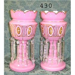 Fine pair of 14" pink cased lustres wit