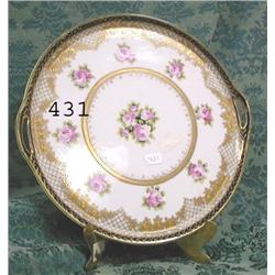 Fine Nippon keyhole cake plate with ros