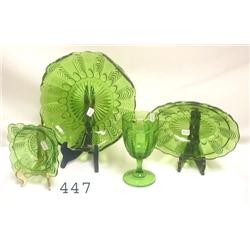 6 pc. Green pattern glass - goblet, 3 b
