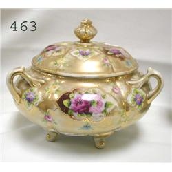 UM footed rose decorated cracker jar wi