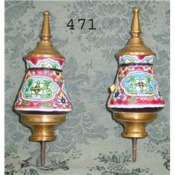 Pr. French brass and enamel drapery tie