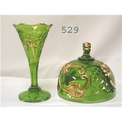 Green Croesus butter lid, green and gol