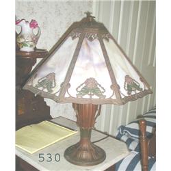 8-panel leaded glass lamp with rose des