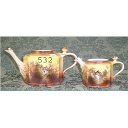 RS Prussia RM RSP Cottage scene tea pot and creame