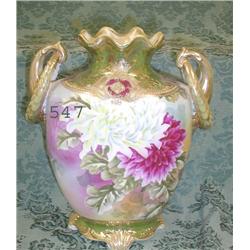 Nippon 9 ½" beaded gold dec. floral vas