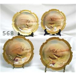 Set of 4 Limoges gold border fish plate