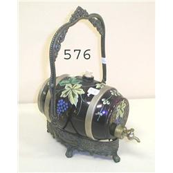 Enamel decorated amethyst barrel decant