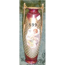 E.S. Prove Saxe 9 ¾ 2-handled vase wit