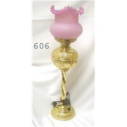 Brass 26 ½" banquet lamp with pink swir