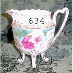 RS Prussia RM RSP 3 ½" footed creamer with peonies