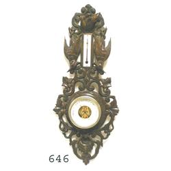 Finely carved barometer with dog head,