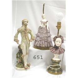 3 pcs. - Corday porcelain - 2 lamps and