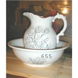 Wheeling Pottery green and white wash b