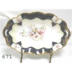 RS Prussia UM RSP 12 ½ cobalt floral oval bowl wi