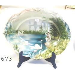 JPS Germany 11 ½" oval bowl with swans,