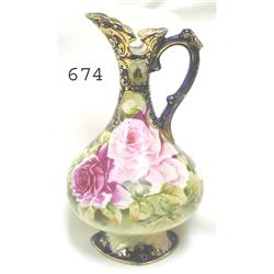 UM rose decorated cobalt Nippon 9 1/8"