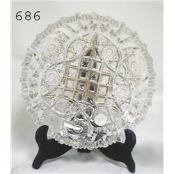 8" cut glass shallow bowl signed Libbey