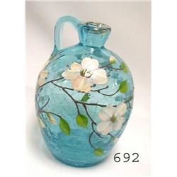 Blue craquel 7 ½" jug with gold band an