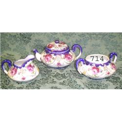 Cobalt rose floral dec. tea set with go