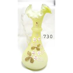 Yellow-lime cased satin glass ewer with