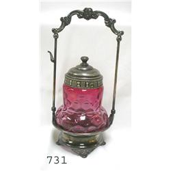 Cranberry coin dot pickle caster with b