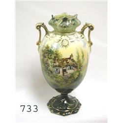 RS Prussia 7 ½" RSP jewel mold cottage scene vase