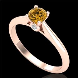 0.4 CTW Intense Fancy Yellow Diamond Engagement Art Deco Ring 18K Rose Gold - REF-80N2Y - 38184