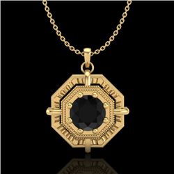 0.75 CTW Fancy Black Diamond Solitaire Art Deco Stud Necklace 18K Yellow Gold - REF-80W2F - 37459