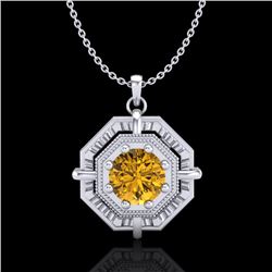 0.75 CTW Intense Fancy Yellow Diamond Art Deco Stud Necklace 18K White Gold - REF-153T6M - 37462