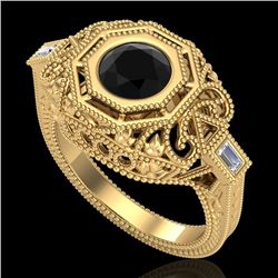 1.13 CTW Fancy Black Diamond Solitaire Engagement Art Deco Ring 18K Yellow Gold - REF-140M2H - 37823