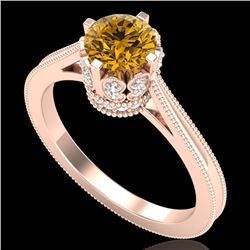 1.14 CTW Intense Fancy Yellow Diamond Engagement Art Deco Ring 18K Rose Gold - REF-136K4W - 37344