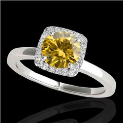 1.15 CTW Certified Si/I Fancy Intense Yellow Diamond Solitaire Halo Ring 10K White Gold - REF-200X2T