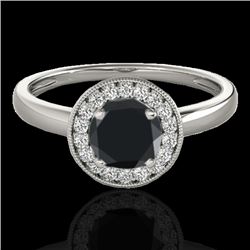 1.15 CTW Certified VS Black Diamond Solitaire Halo Ring 10K White Gold - REF-48T2M - 33466